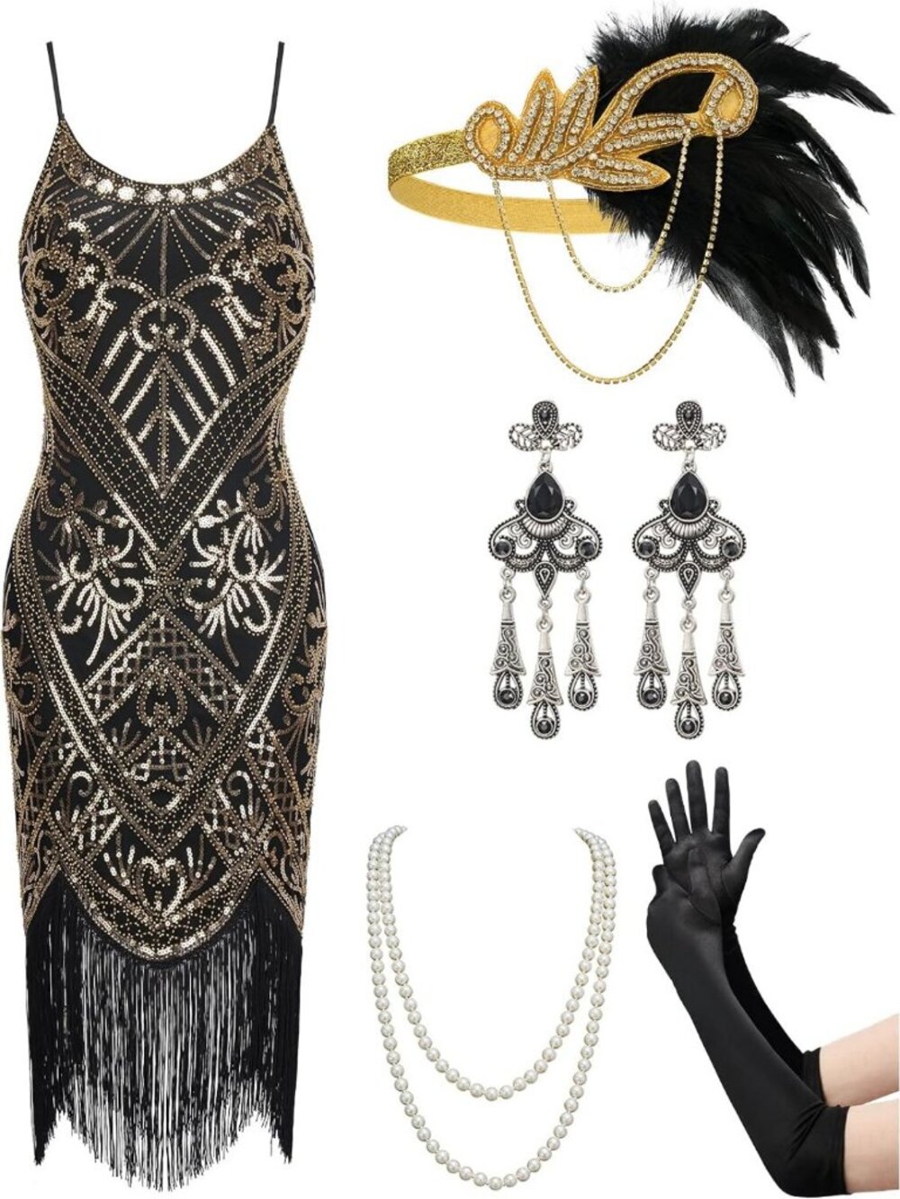 1920s Flapper Dress, Sequin Fringe Cocktail Dress, Great Gatsby Style, Roaring
